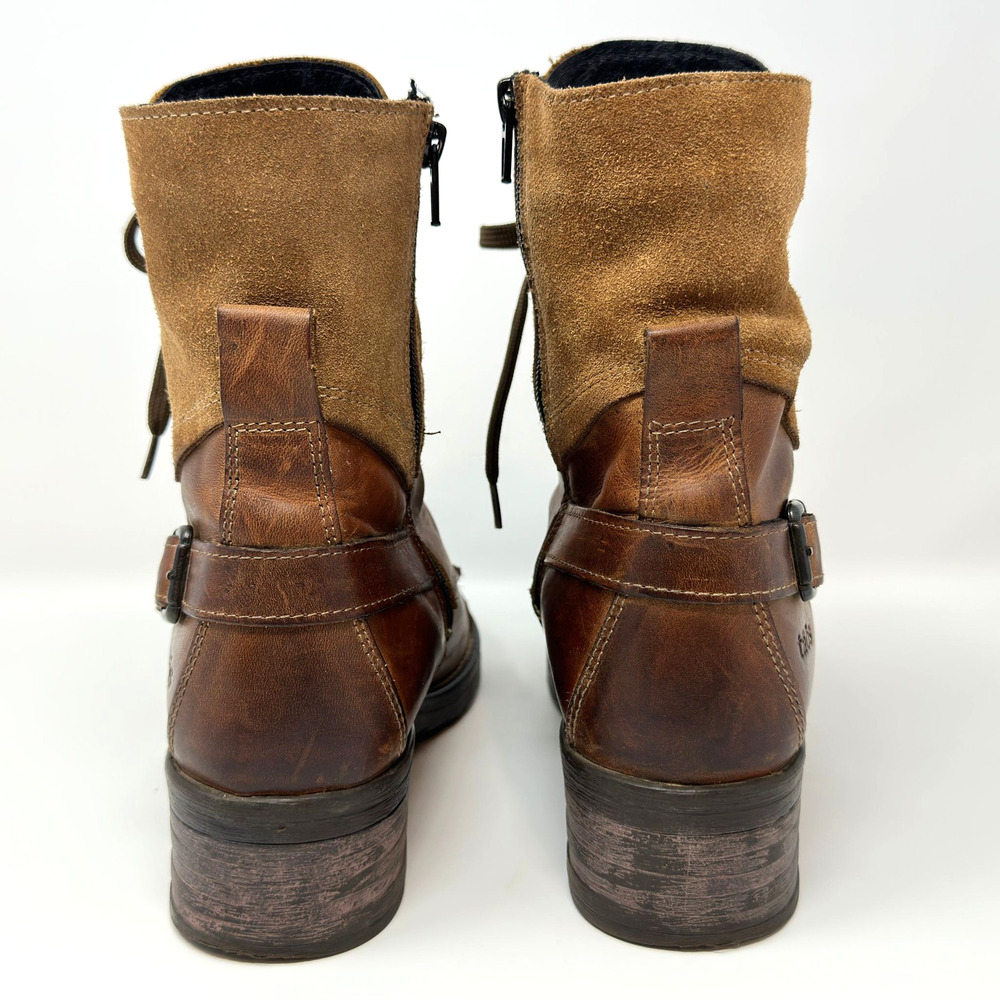 Taos Crave Combat Ankle Boots Womens 9-9.5 EU 40 Brown Leather Suede Side Zip - Picture 10 of 16